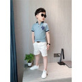2022夏裝韓版男童英文字POLO衫/藍色上衣_3