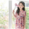 【韓國正品】夏裝中大童粉紅色碎花連衣裙_3