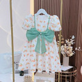 2022夏裝韓版中大童蝴蝶結小碎花蓬蓬袖連衣裙/公主裙_1