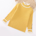 2021冬裝韓版中大童花邊領黃色針織毛衣/上衣(現貨)