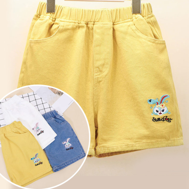 2022夏裝韓版中大童刺繡小兔子純色休閒短褲(3色)