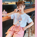 2022夏裝韓版中大童可愛小兔花邊領上衣+短褲二件套裝(粉色)現貨+預購