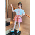 2022夏裝韓版中大童可愛小兔花邊領上衣+短褲二件套裝(粉色)現貨+預購_2