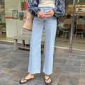【韓國進口】春夏裝韓國東大門高腰直筒薄款牛仔褲/長褲