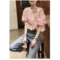 2022夏裝日系紅色條紋蓬蓬袖上衣/親子裝/女裝_1