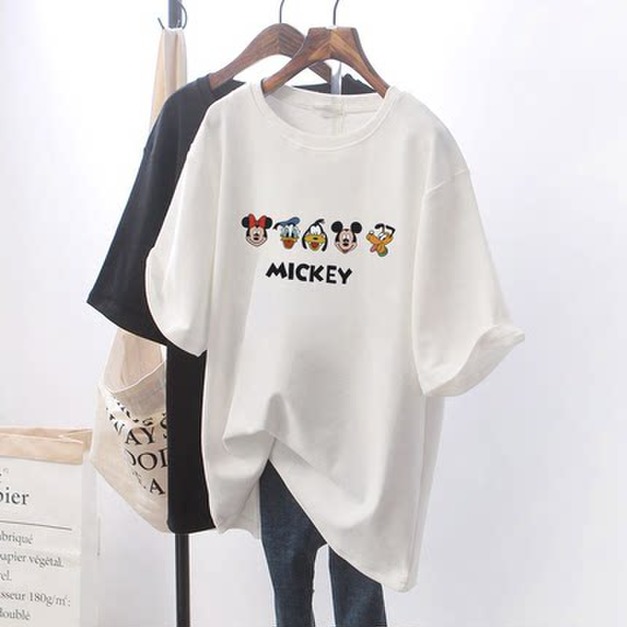 2022夏裝韓版MICKEY卡通寬版休閒上衣/T恤/親子裝/女裝(黑/白)