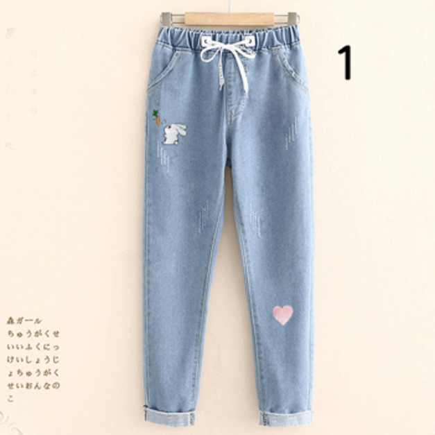 2022夏裝日系中大童愛心休閒牛仔長褲/親子裝/女裝(2款)