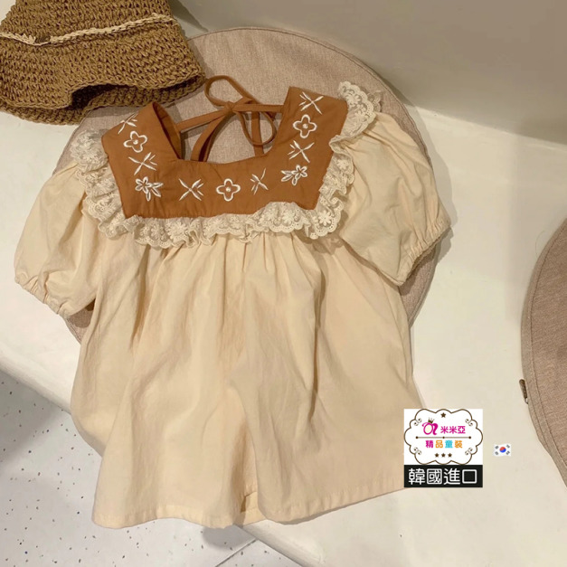 【韓國進口】夏裝蕾絲刺繡純棉上衣(現貨)