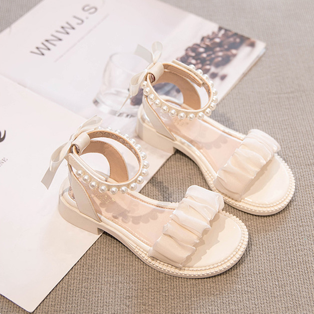 韓版珍珠蝴蝶結防滑軟底時尚涼鞋/休閑鞋(白/黑)