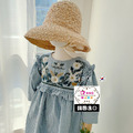 【韓國進口】夏裝中大童圓領刺繡格子連衣裙_2