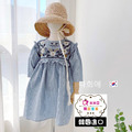 【韓國進口】夏裝中大童圓領刺繡格子連衣裙