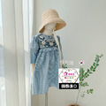 【韓國進口】夏裝中大童圓領刺繡格子連衣裙_1