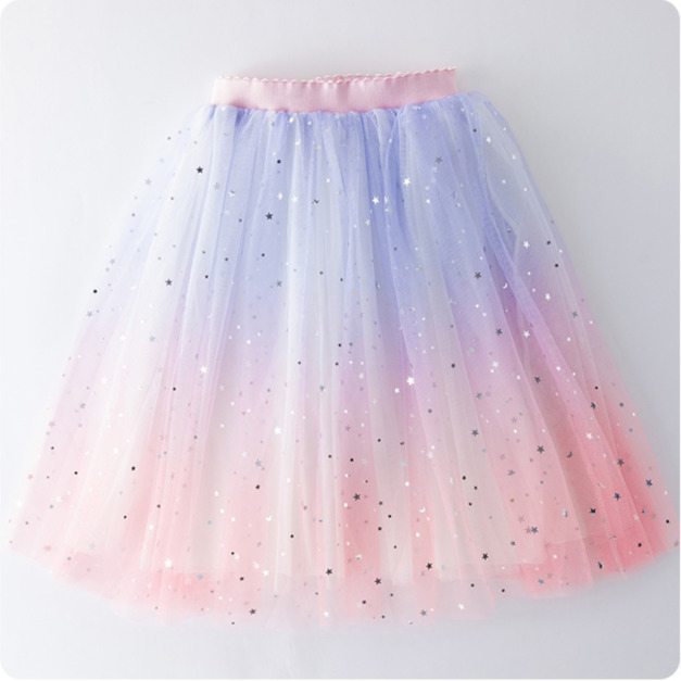 2022夏裝韓版中大童漸層星星亮片網紗長裙/半身裙/親子裝/女裝