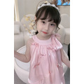 2022夏裝韓版中大童粉色蝴蝶結上衣+短褲二件套_3