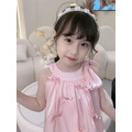 2022夏裝韓版中大童粉色蝴蝶結上衣+短褲二件套_4