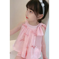 2022夏裝韓版中大童粉色蝴蝶結上衣+短褲二件套_2