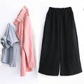 2022夏裝韓版中大童冰絲闊腿腿/寬版七分褲/親子裝(3色)