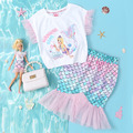 2022夏裝韓版中大童芭比美人魚上衣+魚尾短裙二件套裝(白色)