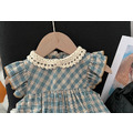 【韓國進口】2022夏裝中大童蕾絲領格紋上衣+短褲二件套_2