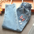 2022夏款韓版中大童可愛蝴蝶結刺繡磨白水洗牛仔褲/長褲_2
