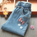 2022夏款韓版中大童可愛蝴蝶結刺繡磨白水洗牛仔褲/長褲_1