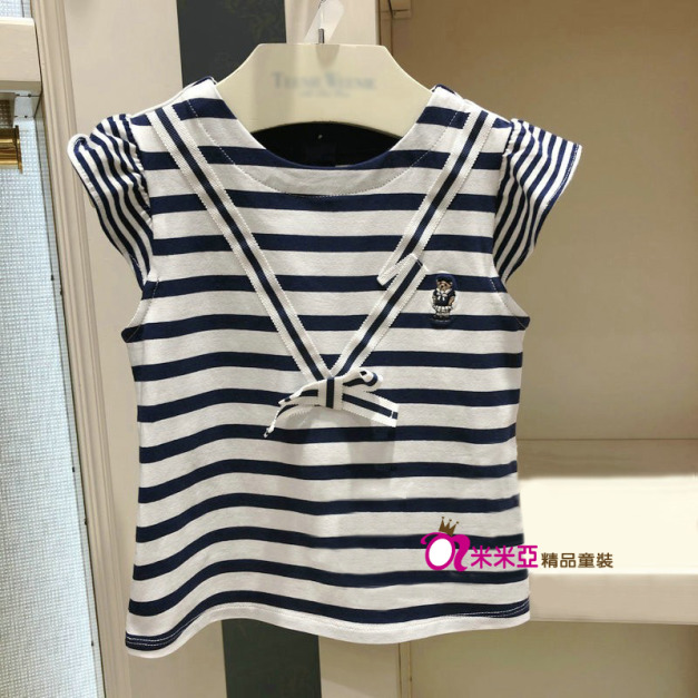 2022夏裝韓版中大童海軍風條紋上衣/T恤