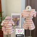 【韓國進口】2022夏裝中大童露肩條紋上衣+短褲二件套裝/休閒服/親子裝/女裝