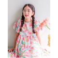 【韓國進口】夏裝中大童泡泡袖花朵雪紡紗連衣裙/公主裙_2