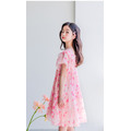 【韓國進口】夏裝中大童花朵飛袖雪紡紗連衣裙/公主裙(粉/白)_4