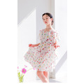 【韓國進口】夏裝中大童花朵飛袖雪紡紗連衣裙/公主裙(粉/白)_12