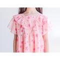 【韓國進口】夏裝中大童花朵飛袖雪紡紗連衣裙/公主裙(粉/白)_3