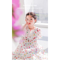 【韓國進口】夏裝中大童花朵飛袖雪紡紗連衣裙/公主裙(粉/白)_7