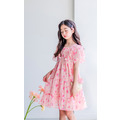 【韓國進口】夏裝中大童花朵飛袖雪紡紗連衣裙/公主裙(粉/白)_2