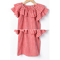 【韓國進口】夏裝中大童紅白格小飛袖上衣+高腰牛仔短褲二件套_8