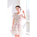 【韓國進口】夏裝中大童花朵飛袖雪紡紗連衣裙/公主裙(粉/白)_13