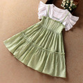 2022夏裝韓版中大童小飛袖假二件連衣裙/公主裙(3色)_1