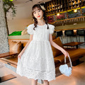 2022夏裝韓版中大童小清新白色蕾絲鏤空洋裝/公主裙/畢業禮服