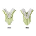 韓版小清新V型花邊連身泳衣/公主泳裝/薄荷綠_4