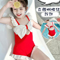 韓版大蝴蝶結花邊連身泳衣/紅色公主泳裝