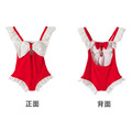 韓版大蝴蝶結花邊連身泳衣/紅色公主泳裝_4