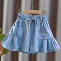 2022夏款韓版中大童口袋刺繡天絲棉牛仔裙褲/短褲(彩虹款)