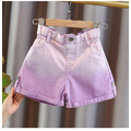 夏款韓版中大童漸層色百搭牛仔褲/短褲(粉/紫)_1