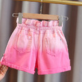 夏款韓版中大童漸層色百搭牛仔褲/短褲(粉/紫)_3