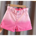 夏款韓版中大童漸層色百搭牛仔褲/短褲(粉/紫)_2