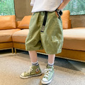 2022夏裝韓版中大童潮牌工裝綠色五分褲/中褲/哈倫褲