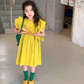2022夏款韓版時尚花邊刺繡黃色連衣裙/公主裙_4