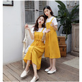 夏裝韓版中大童白色上衣+素色吊帶長裙二件套/親子裝(黃色)_3