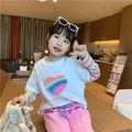 2022秋裝韓版中大童立體剪花棉質上衣/拼接長袖T恤(彩色愛心)現貨_1
