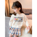2022秋裝韓版中大童笑臉圖案拼接百摺連衣裙/長版衣_1