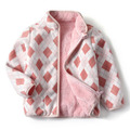 2022秋冬款韓版中大童彩色搖粒絨加厚加絨外套(粉色菱格紋)